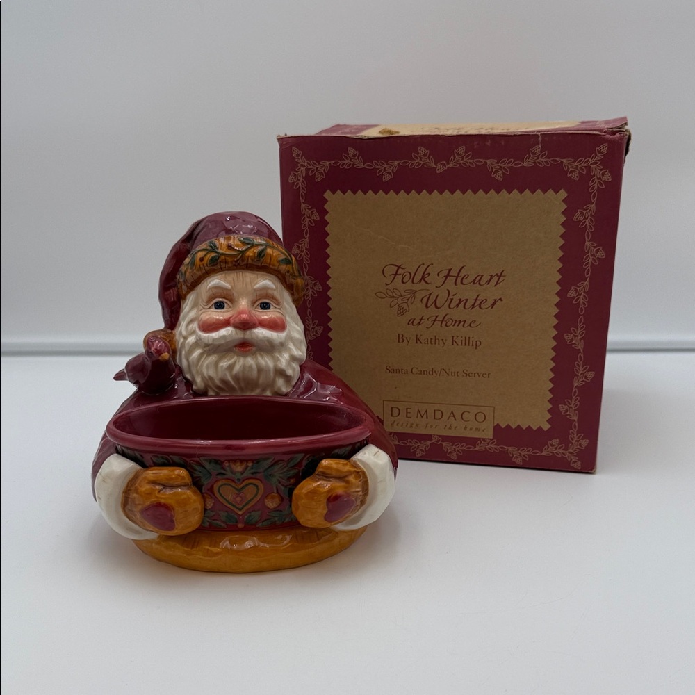 Vintage Folk Heart Winter at Home 2 Pc. Santa & Bowl  Kathy Killip for DEMDACO